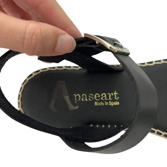 Paseart Women's Espadrille Platform Sandals Sz 39 US 8.5 Black Tan Interwoven - Picture 5 of 9